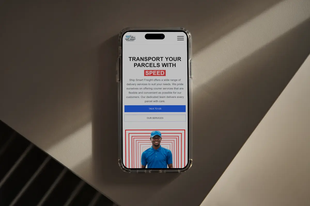 A phone showing Ship Smart freight website